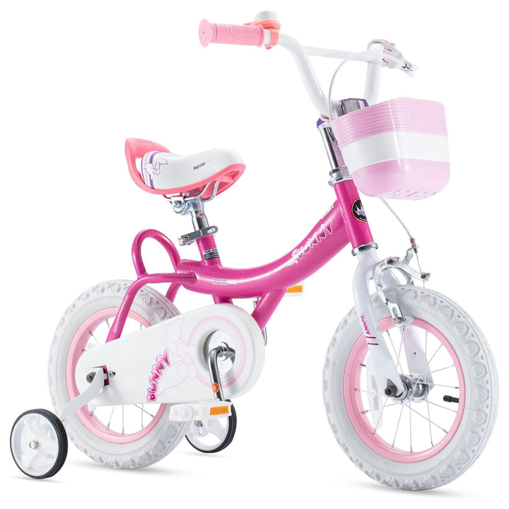 RoyalBaby Princess Girl Kids Bicycle 14 Inch with Training Wheels, Bunny/Fuchsia