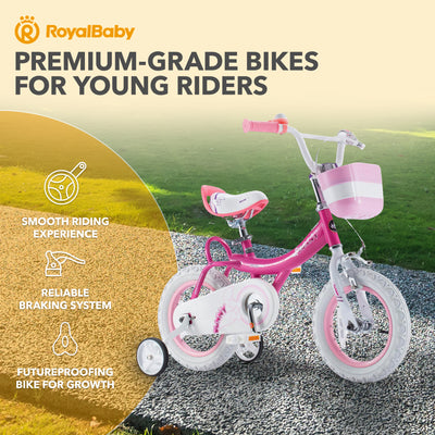 RoyalBaby Princess Kids Bicycle 14" w/Training Wheels, Bunny/Fuchsia (Open Box)