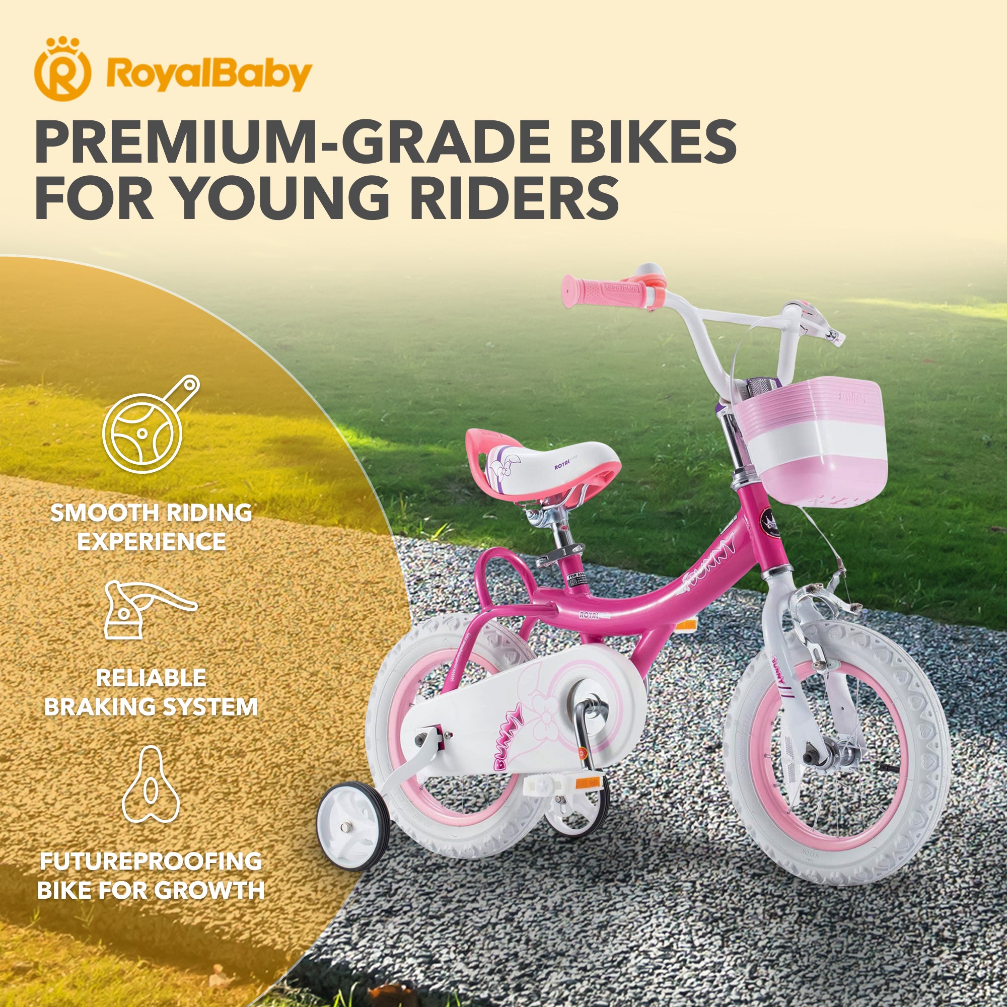 RoyalBaby Princess Kids Bicycle 14" w/Training Wheels, Bunny/Fuchsia (Open Box)