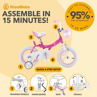 RoyalBaby Princess Girl Kids Bicycle 14 Inch with Training Wheels, Bunny/Fuchsia - VMInnovations