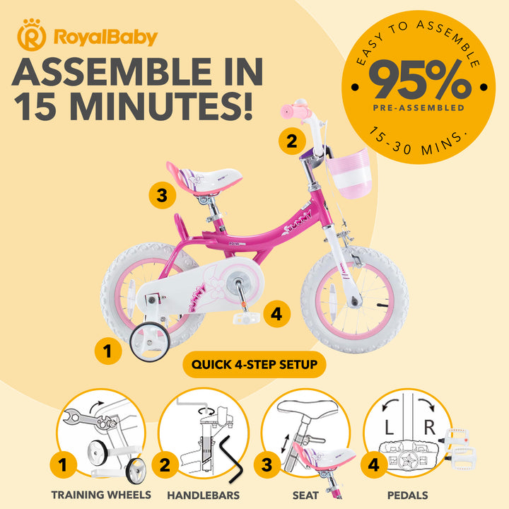 RoyalBaby Girl Kids Bicycle 14 Inch with Training Wheels, Bunny/Fuchsia (Used) - VMInnovations
