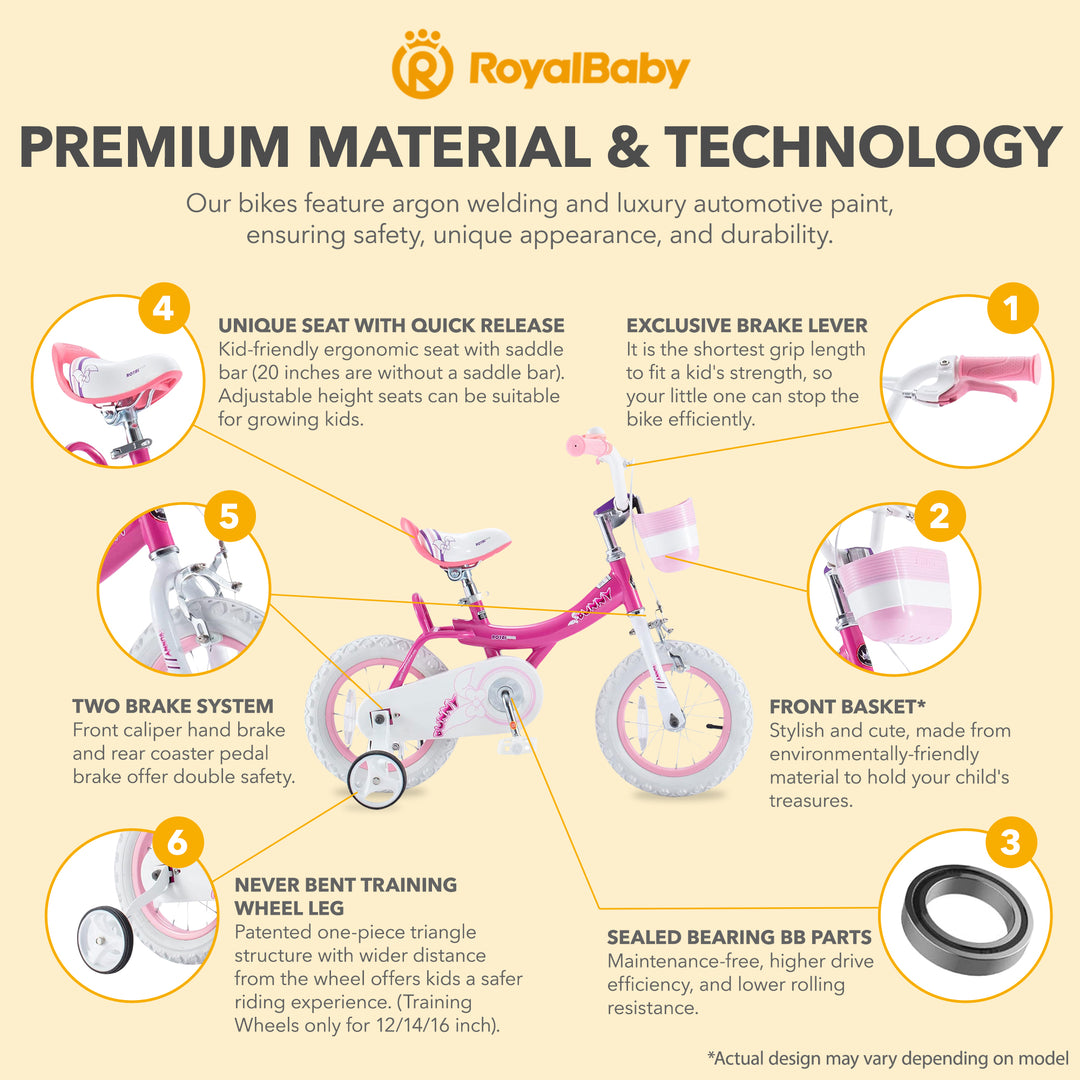 RoyalBaby Girl Kids Bicycle 14 Inch with Training Wheels, Bunny/Fuchsia (Used)