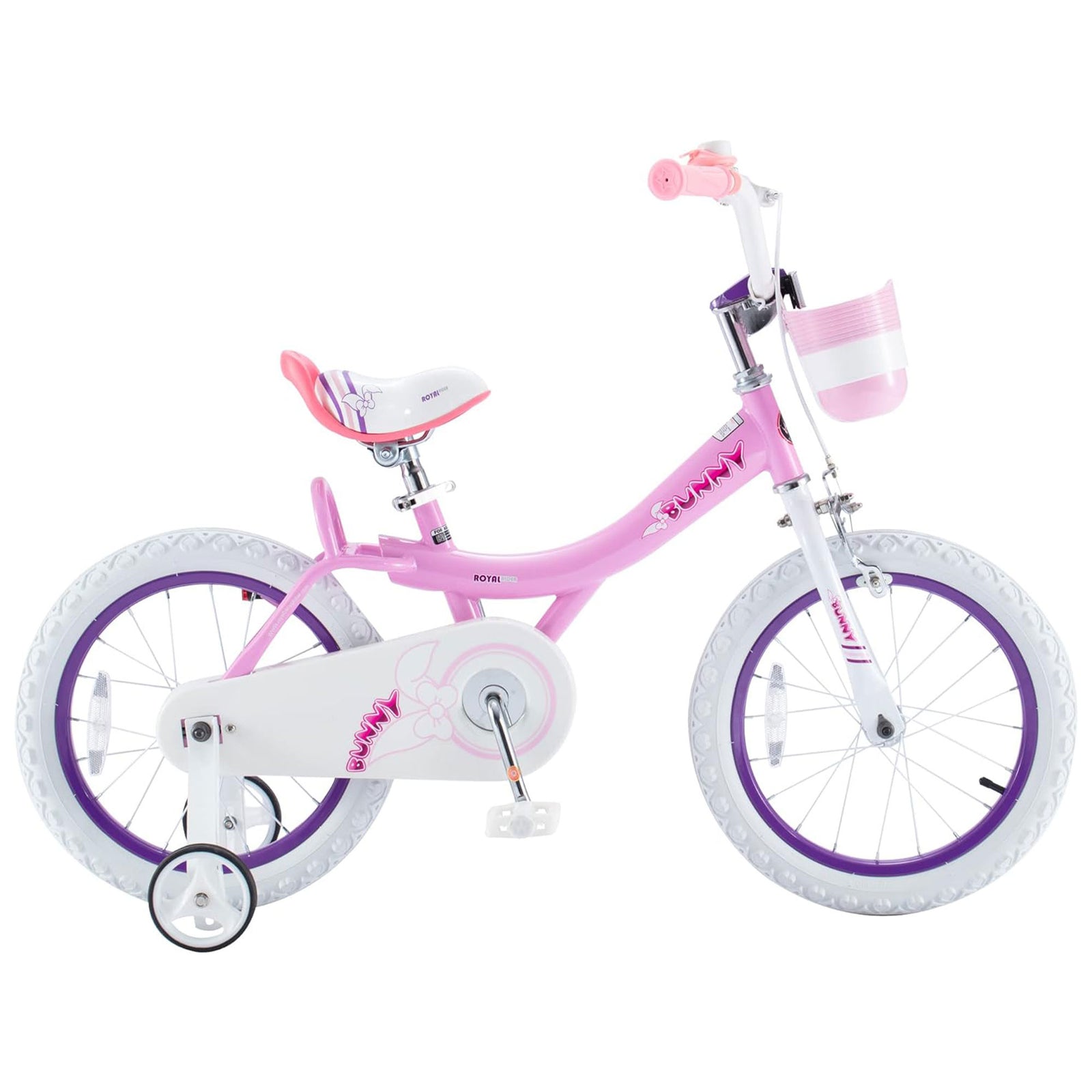 RoyalBaby Princess Girl Bike 16"w/Training Wheels & Kickstand, Bunny/Pink Purple - VMInnovations