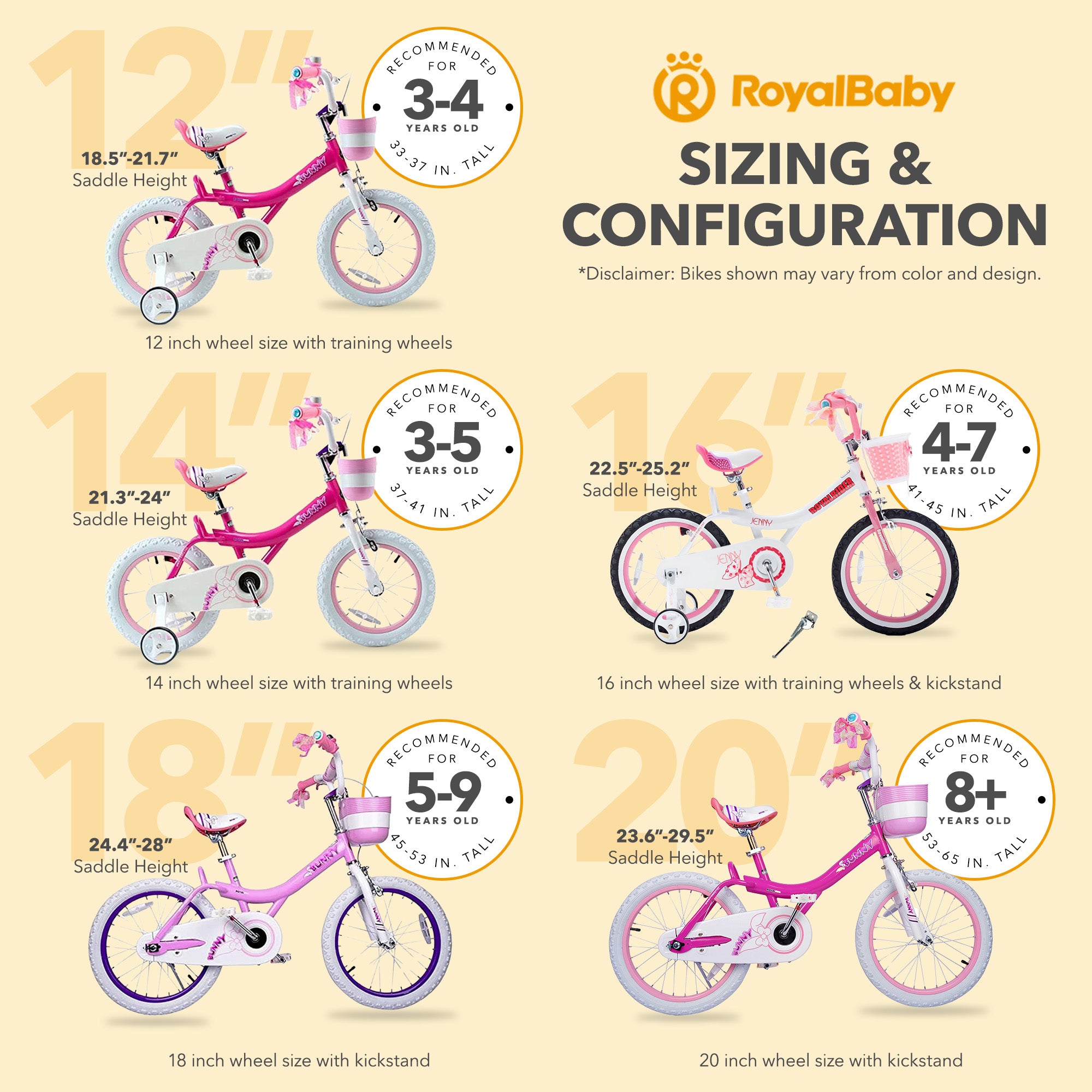 RoyalBaby Princess Girl Bike 16"w/Training Wheels & Kickstand,Pink Purple (Used) - VMInnovations