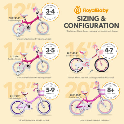 RoyalBaby Princess Girl Bike 16"w/Training Wheels & Kickstand,Pink Purple (Used) - VMInnovations