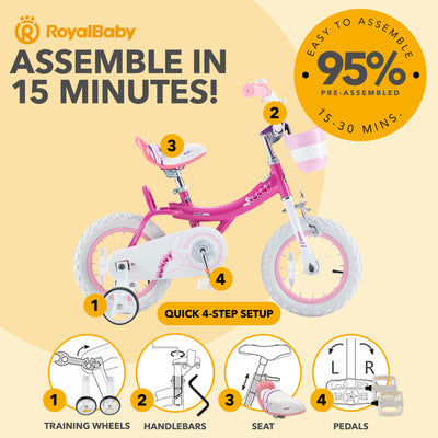 RoyalBaby Princess Girl Bike 16"w/Training Wheels & Kickstand, Bunny/Pink Purple - VMInnovations