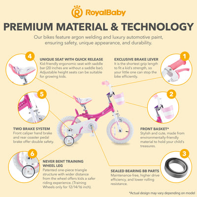 RoyalBaby Princess Girl Bike 16"w/Training Wheels & Kickstand,Pink Purple (Used) - VMInnovations