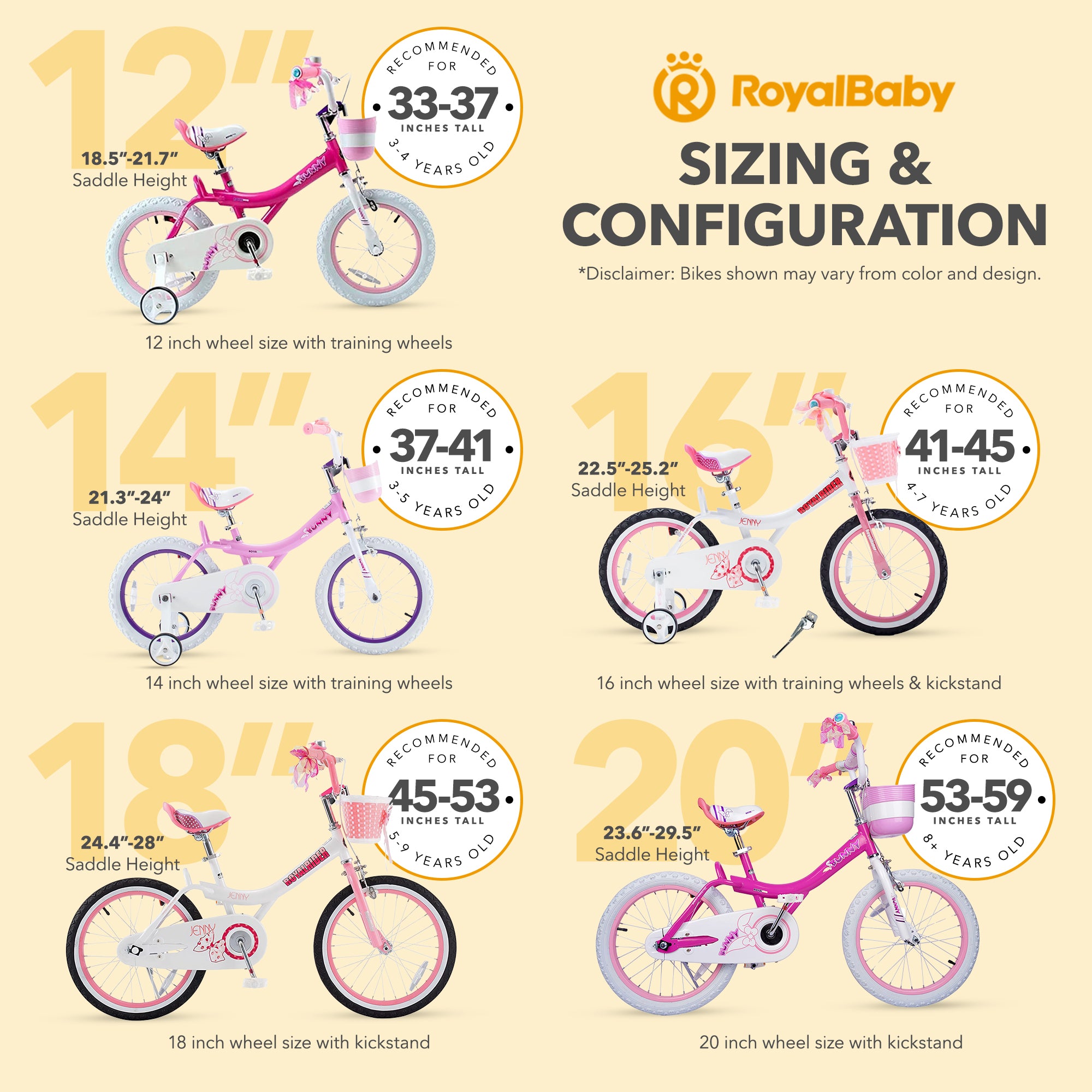RoyalBaby Princess Girl Kids Bike 14 Inch w/ Training Wheels, Bunny/Pink Purple - VMInnovations