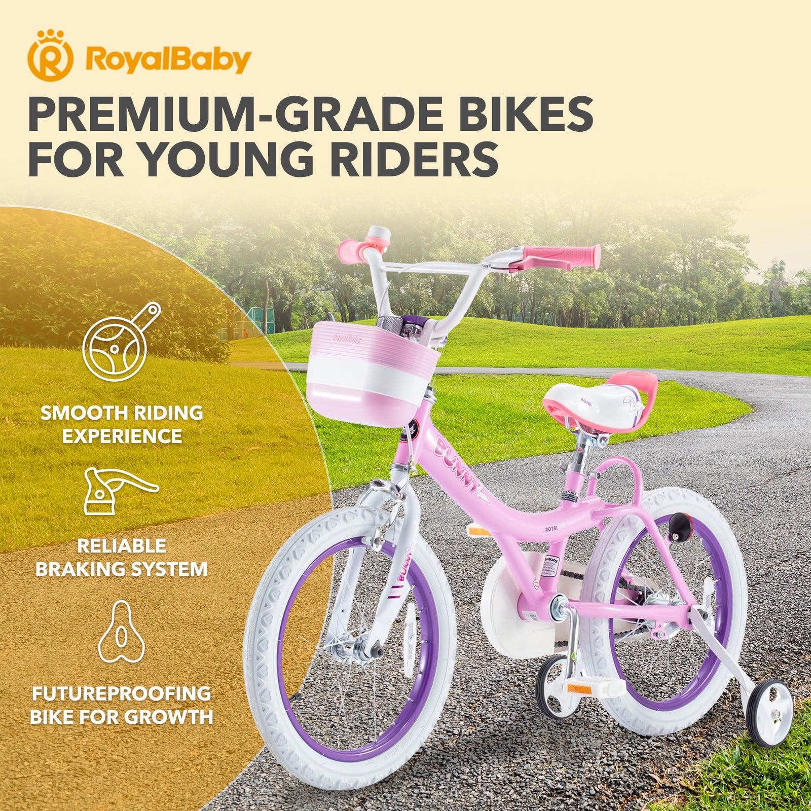 RoyalBaby Princess Girl Kids Bike 14 Inch w/ Training Wheels, Bunny/Pink Purple - VMInnovations