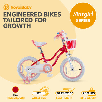 RoyalBaby Stargirl Children's Outdoor Bicycle 12 Inch with Training Wheels, Pink - VMInnovations