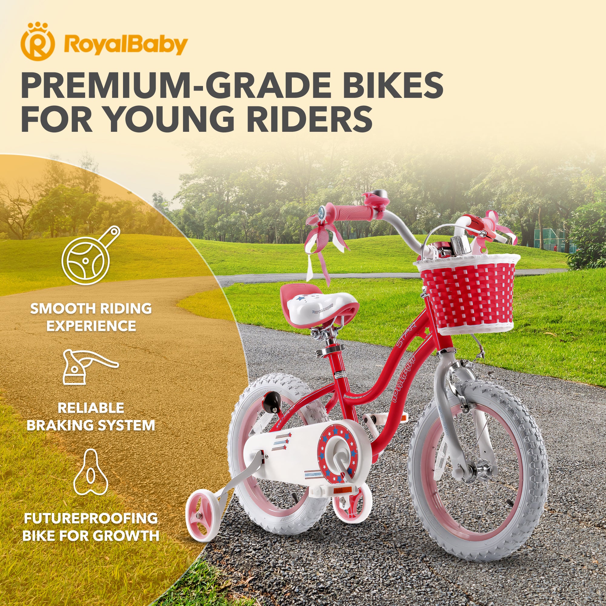 RoyalBaby Stargirl Children's Outdoor Bicycle 12 Inch with Training Wheels, Pink - VMInnovations