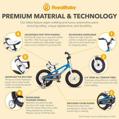 RoyalBaby Freestyle Outdoor Kid's Bicycle with Training Wheels, 16" (Open Box) - VMInnovations