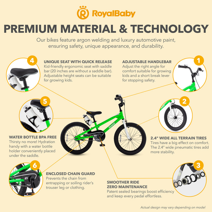 RoyalBaby Freestyle Outdoor Kid's Sporty Bicycle with Kickstand, 18 Inch, Green