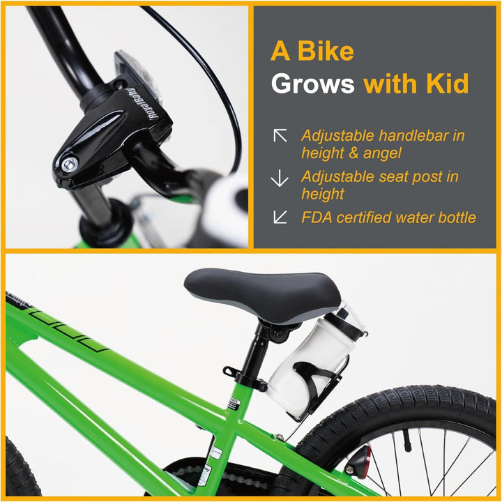 RoyalBaby Freestyle Outdoor Kid's Sporty Bicycle with Kickstand, 18 Inch, Green