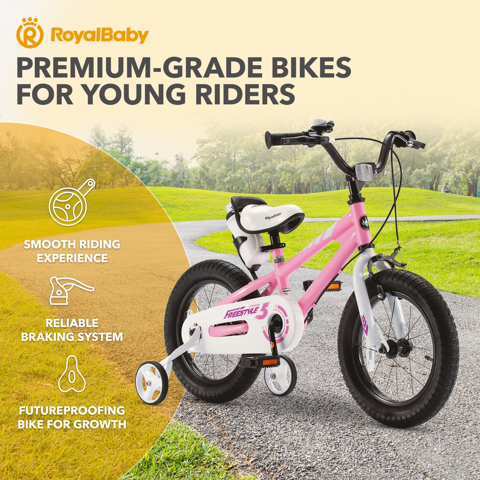 RoyalBaby Freestyle Outdoor Kid's Bicycle with Training Wheels, 12 Inch, Pink - VMInnovations