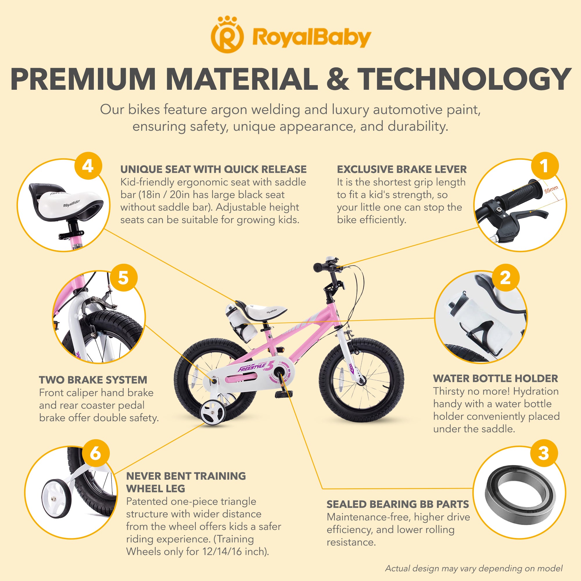 RoyalBaby Freestyle Outdoor Kid's Bicycle with Training Wheels, 12 Inch, Pink - VMInnovations