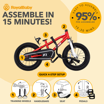 RoyalBaby Freestyle Outdoor Kid's Bicycle with Training Wheels, 16 Inch, Red - VMInnovations