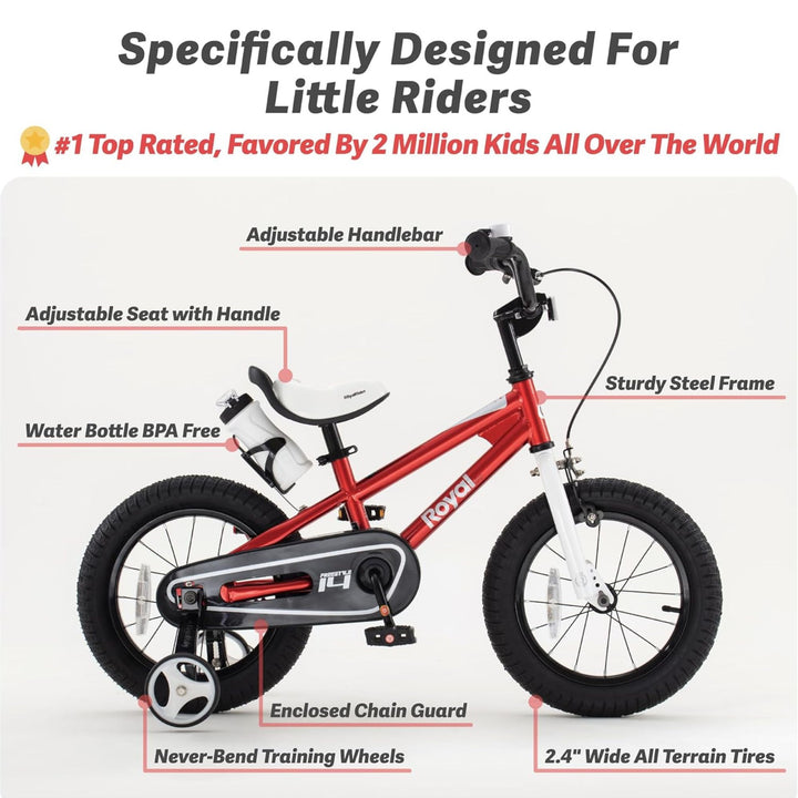 RoyalBaby Freestyle Outdoor Kid's Bicycle with Training Wheels, 16 Inch, Red