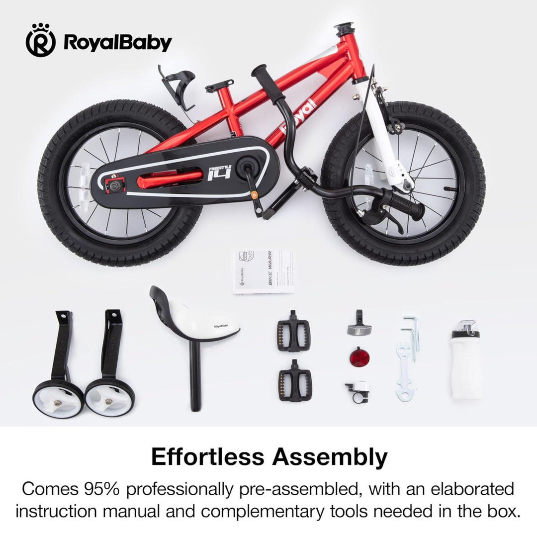 RoyalBaby Freestyle Outdoor Kid's Bicycle with Training Wheels, 16 Inch, Red