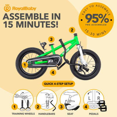 RoyalBaby Freestyle Outdoor Kid's Bicycle with Training Wheels, 16 Inch, Green - VMInnovations