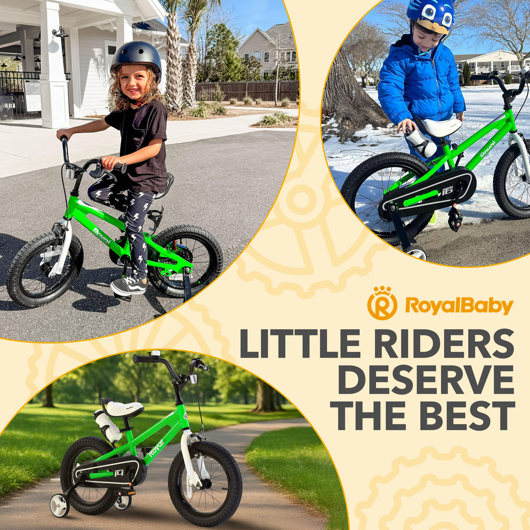 RoyalBaby Freestyle Outdoor Kid's Bicycle with Training Wheels, 16 Inch, Green