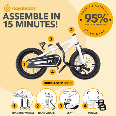 RoyalBaby Freestyle Outdoor Kid's Bicycle with Training Wheels, 16 Inch, White - VMInnovations