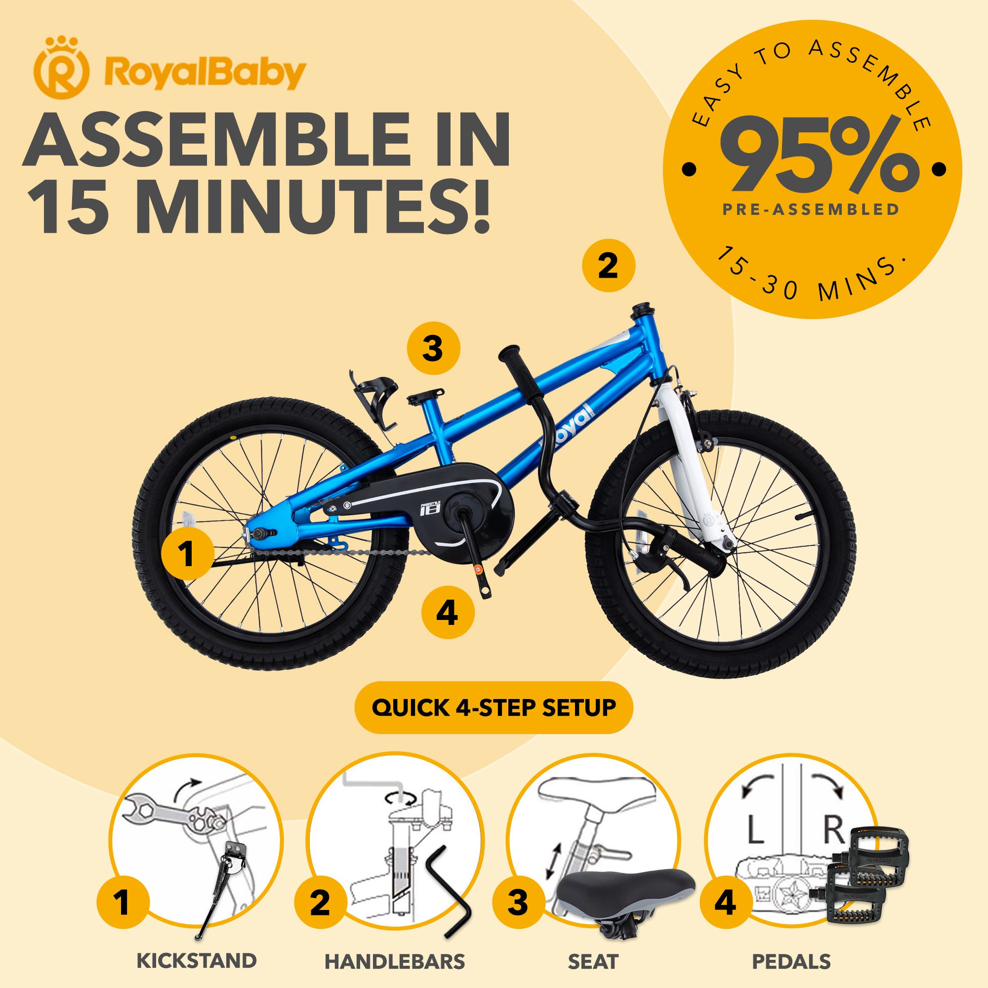 RoyalBaby Freestyle Outdoor Kid's Sporty Bicycle with Kickstand, 18 Inch, Blue (Used)