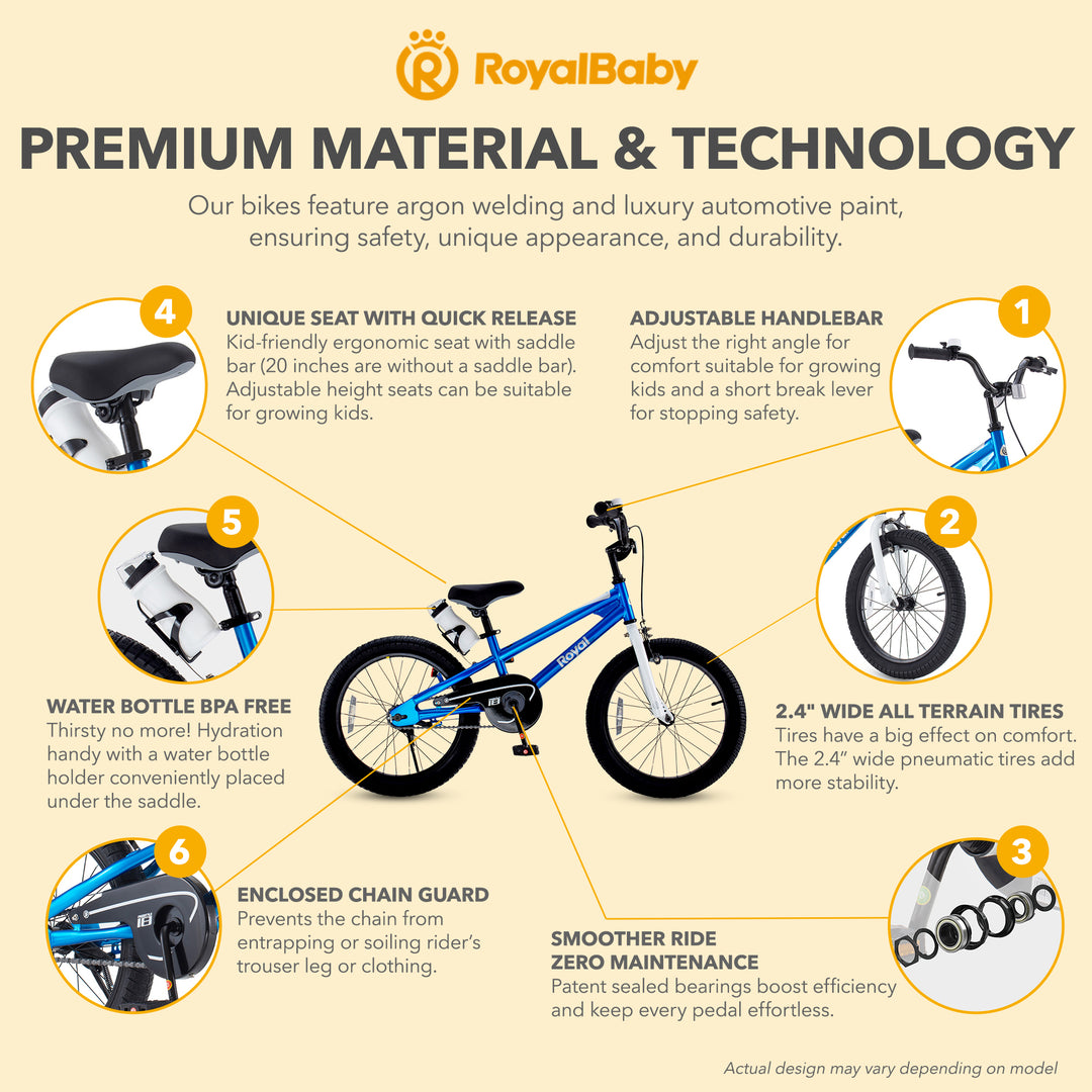 RoyalBaby Freestyle Outdoor Kid's Sporty Bicycle with Kickstand, 18 Inch, Blue