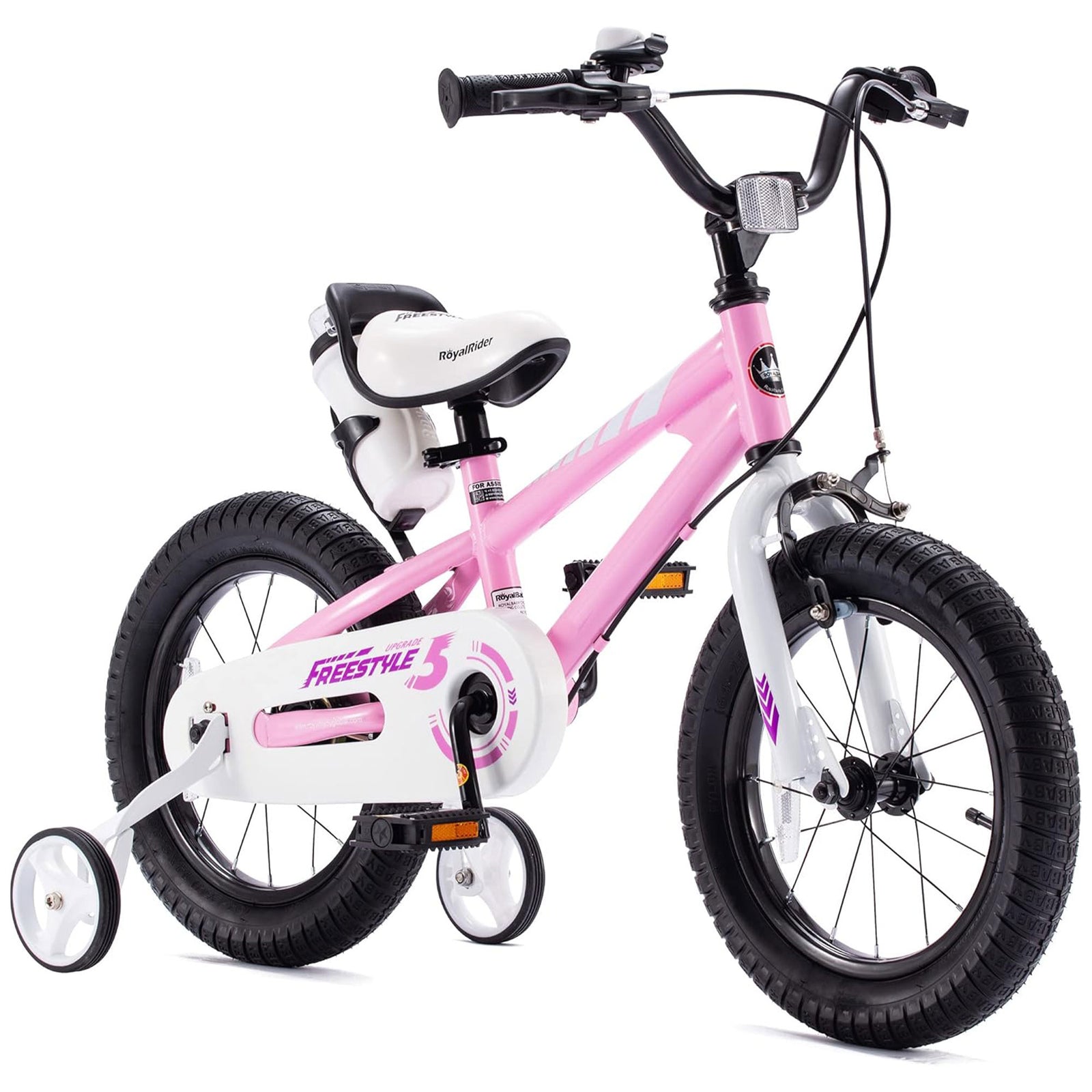 RoyalBaby Freestyle Outdoor Kid's Bicycle with Training Wheels, 14 Inch, Pink - VMInnovations