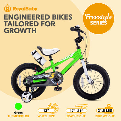 RoyalBaby Freestyle Kid's Bicycle w/Training Wheels, 12" , Green (Open Box) - VMInnovations