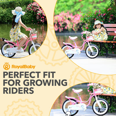 RoyalBaby Princess Girl Kids Bicycle 14" with Training Wheels, Swan/Classic Pink