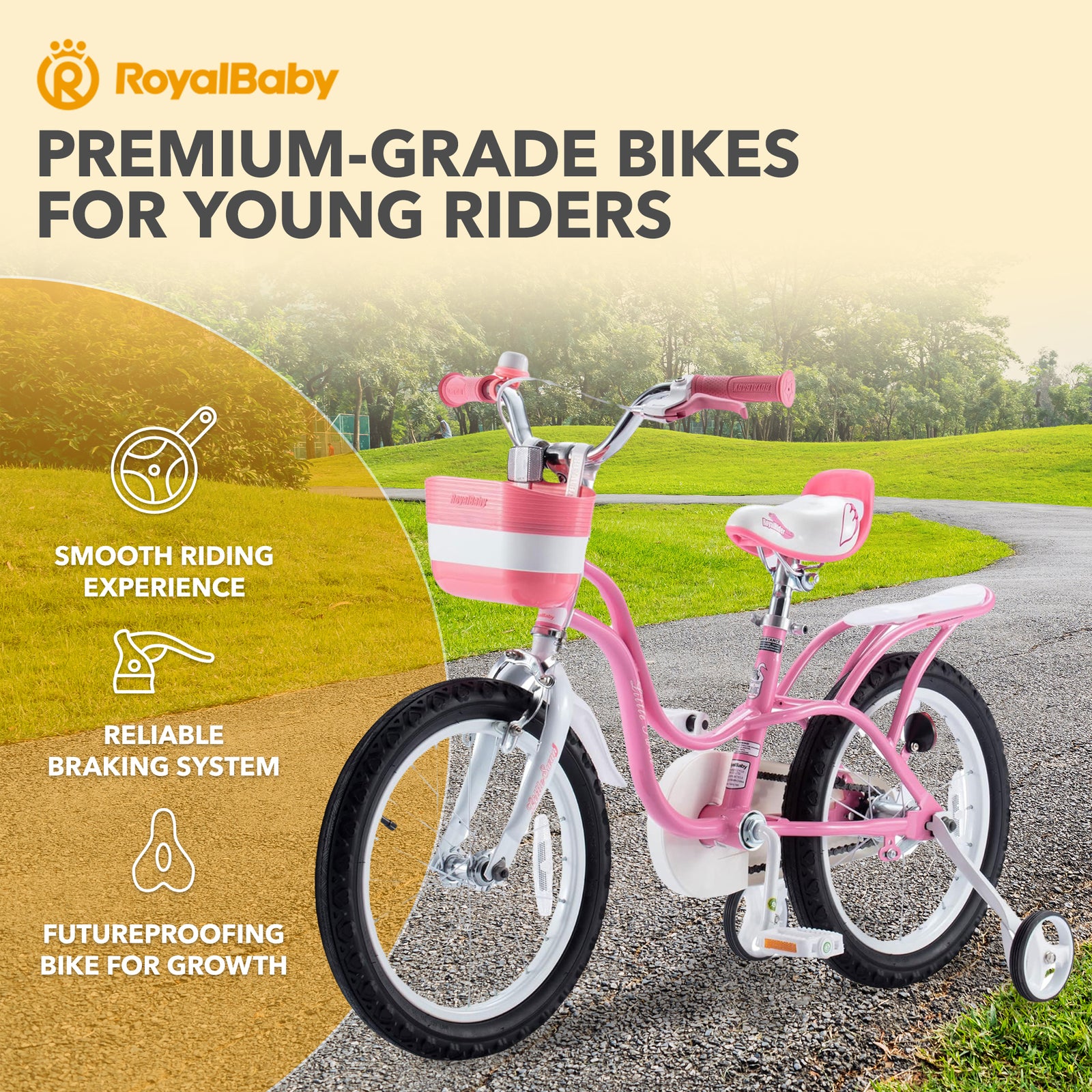 RoyalBaby Girl Kids Bicycle 14" w/Training Wheels, Swan/Classic Pink (Used) - VMInnovations