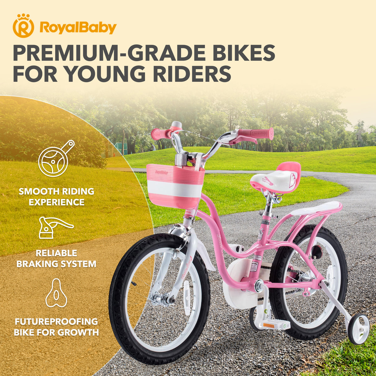 RoyalBaby Princess Girl Kids Bicycle 14" with Training Wheels, Swan/Classic Pink