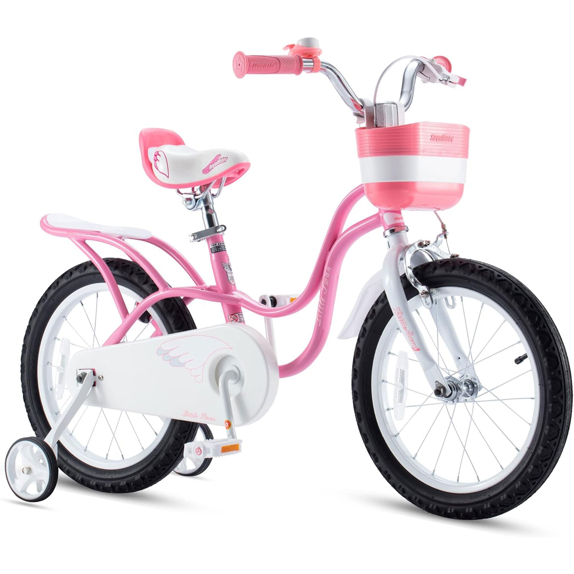 RoyalBaby Girl Kids Bicycle 12" w/Training Wheels, Swan/Classic Pink (Used) - VMInnovations