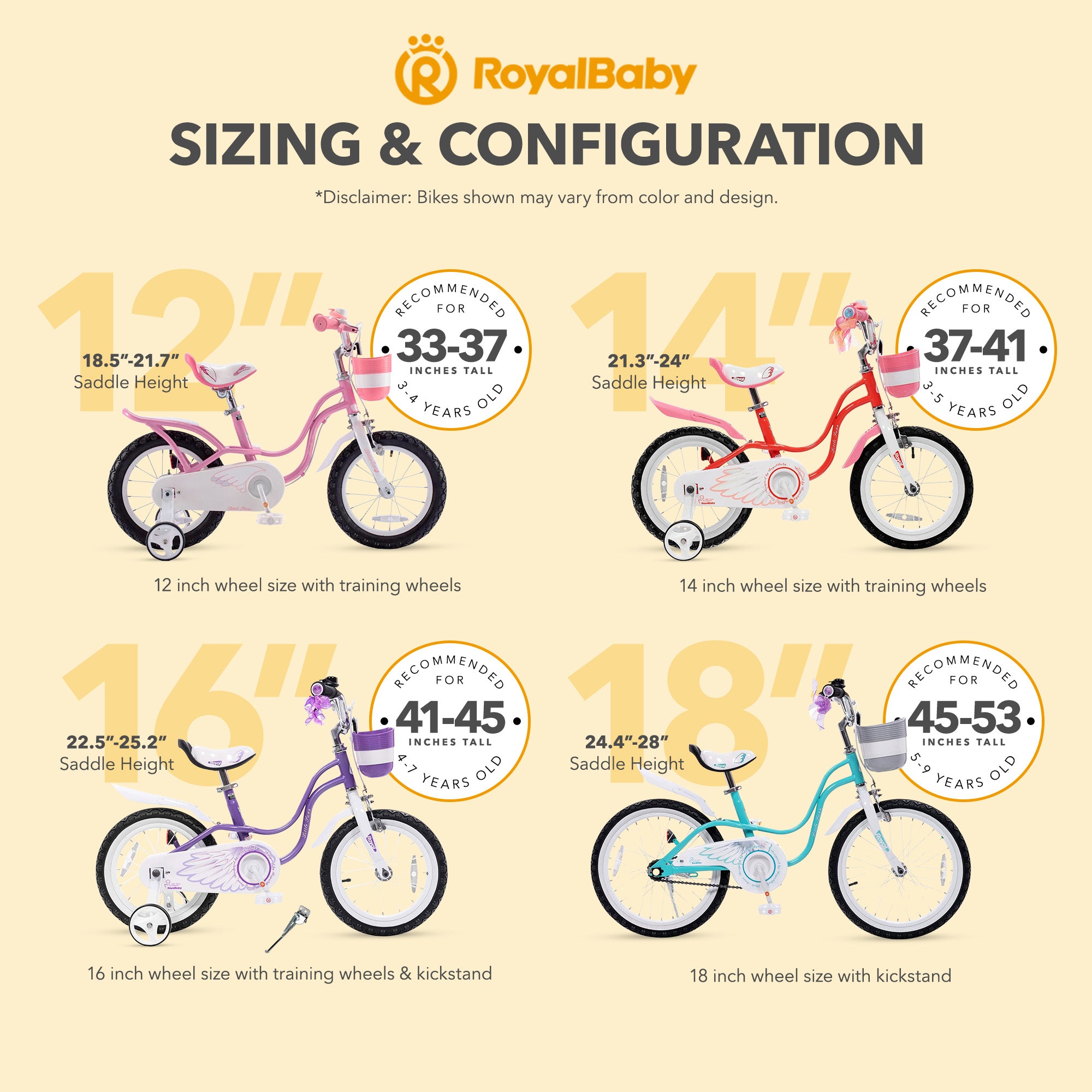 RoyalBaby Girl Kids Bicycle 12" w/Training Wheels, Swan/Classic Pink (Used)