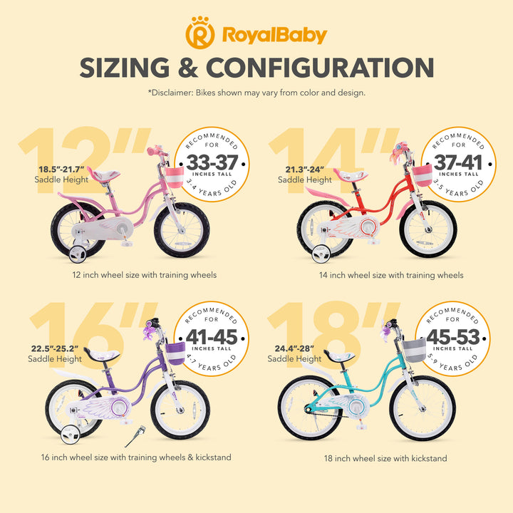 RoyalBaby Girl Kids Bicycle 12" w/Training Wheels, Swan/Classic Pink (Used) - VMInnovations