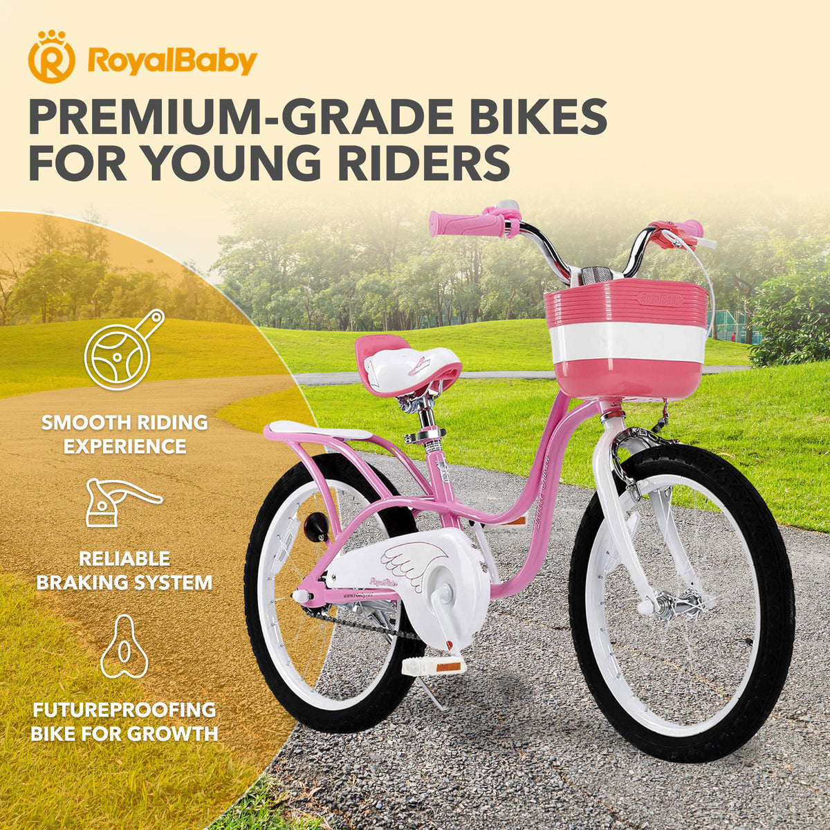 RoyalBaby Princess Girl Kids Outdoor Bicycle 18 Inch with Kickstand (Open Box) - VMInnovations