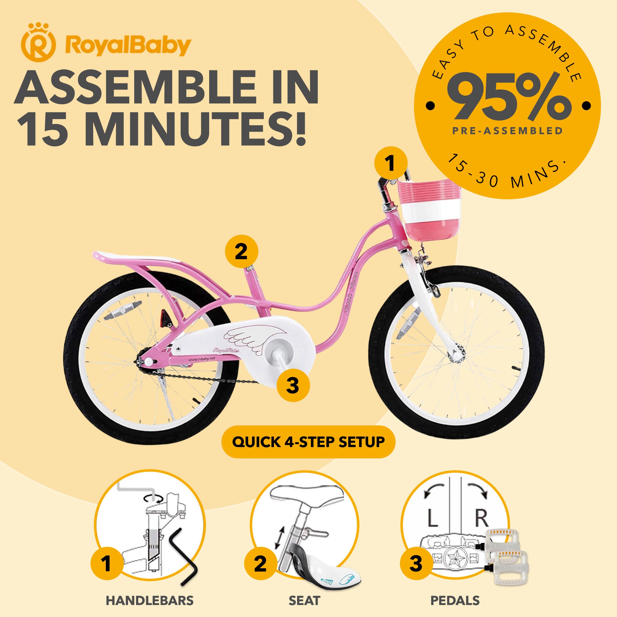 RoyalBaby Princess Girl Kids Bicycle 18 Inch with Kickstand, Swan/Pink (Used)