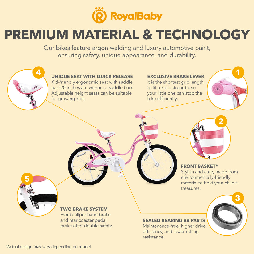 RoyalBaby Princess Girl Kids Bicycle 18 Inch w/Kickstand, Swan/Pink (For Parts)