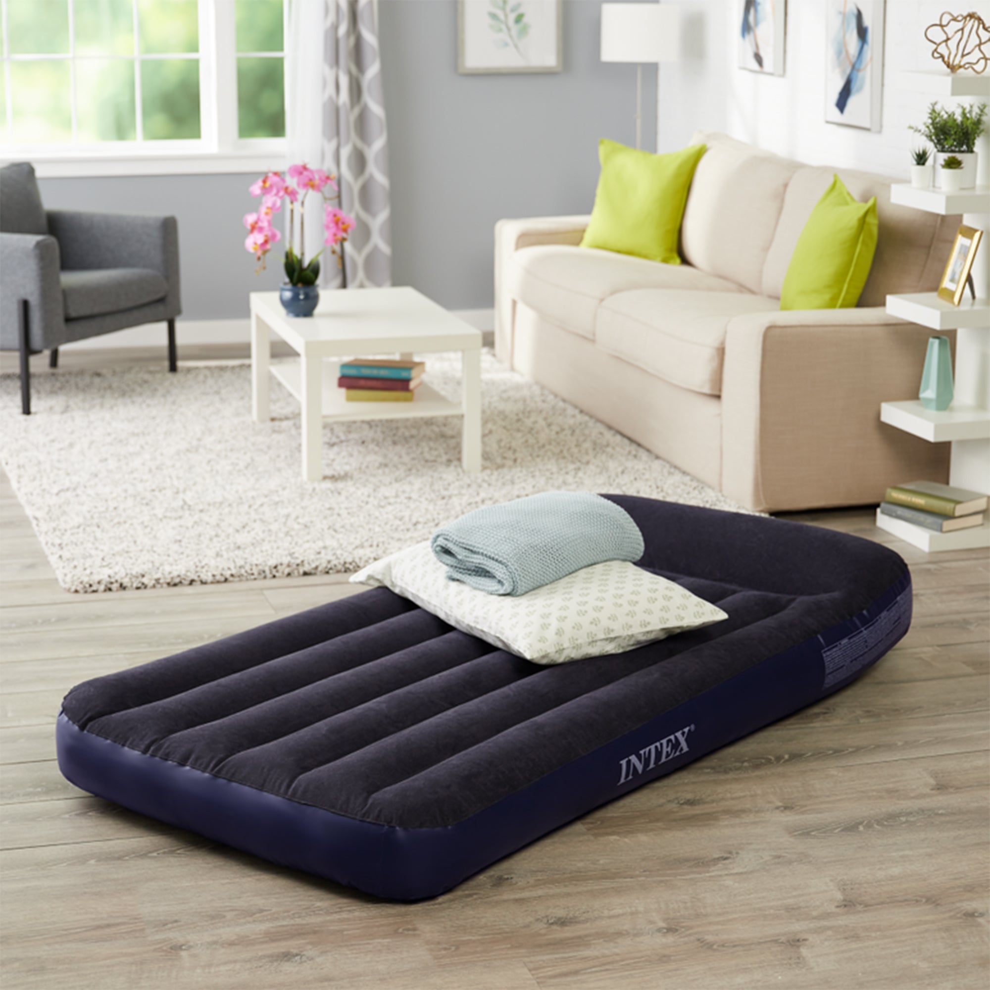 Intex Twin Classic Pillow Rest Airbed Air Mattress Bed w/ Pump (Open Box)