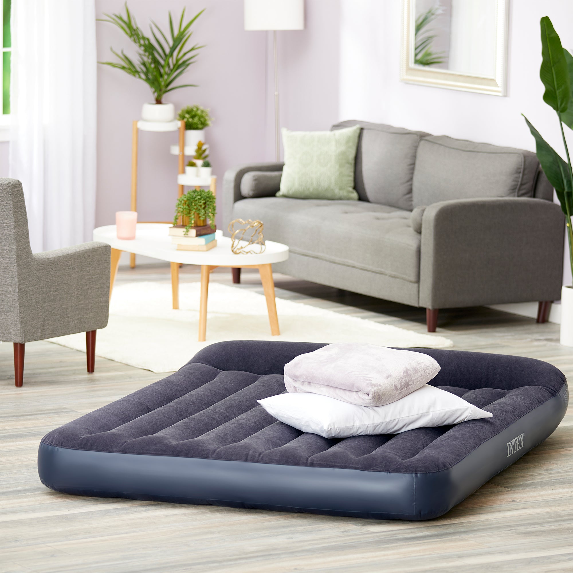 Intex Queen Classic Pillow Rest Air Mattress Bed w/ Built-In Pump (Open Box)
