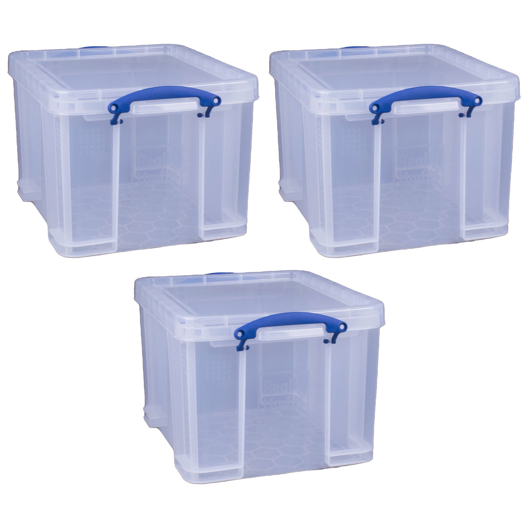 Really Useful Box 32 Liter Storage Container w/Snap Lock Handles, Clear (3 Pack)
