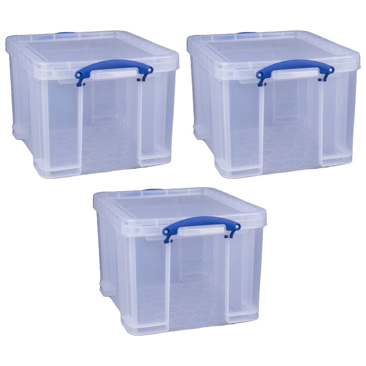 Really Useful Box 32 Liter Storage Container w/Snap Lock Handles, Clear (3 Pack)