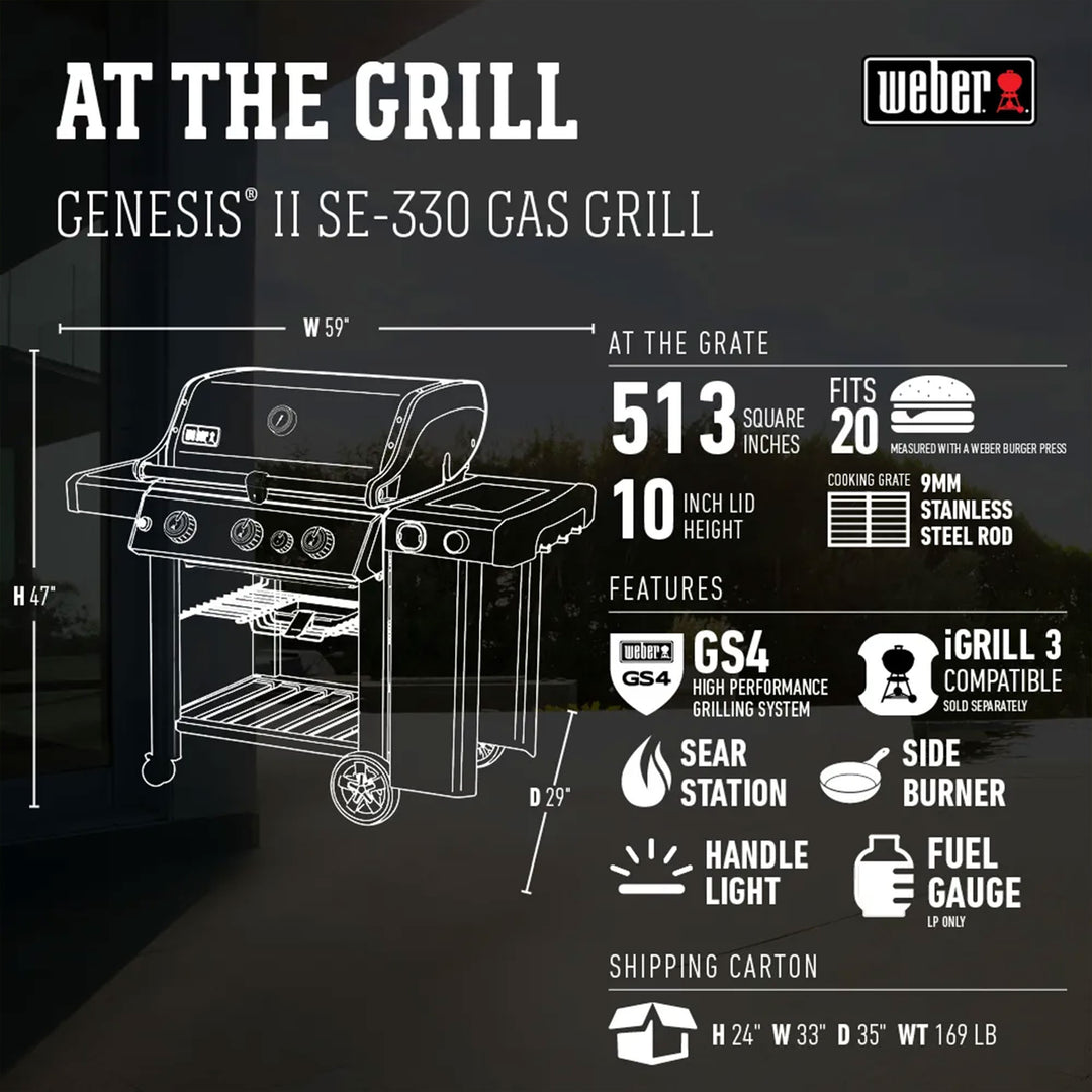 Weber Genesis II Stainless Steel 3 Burner Liquid Propane Grill, Black(For Parts)