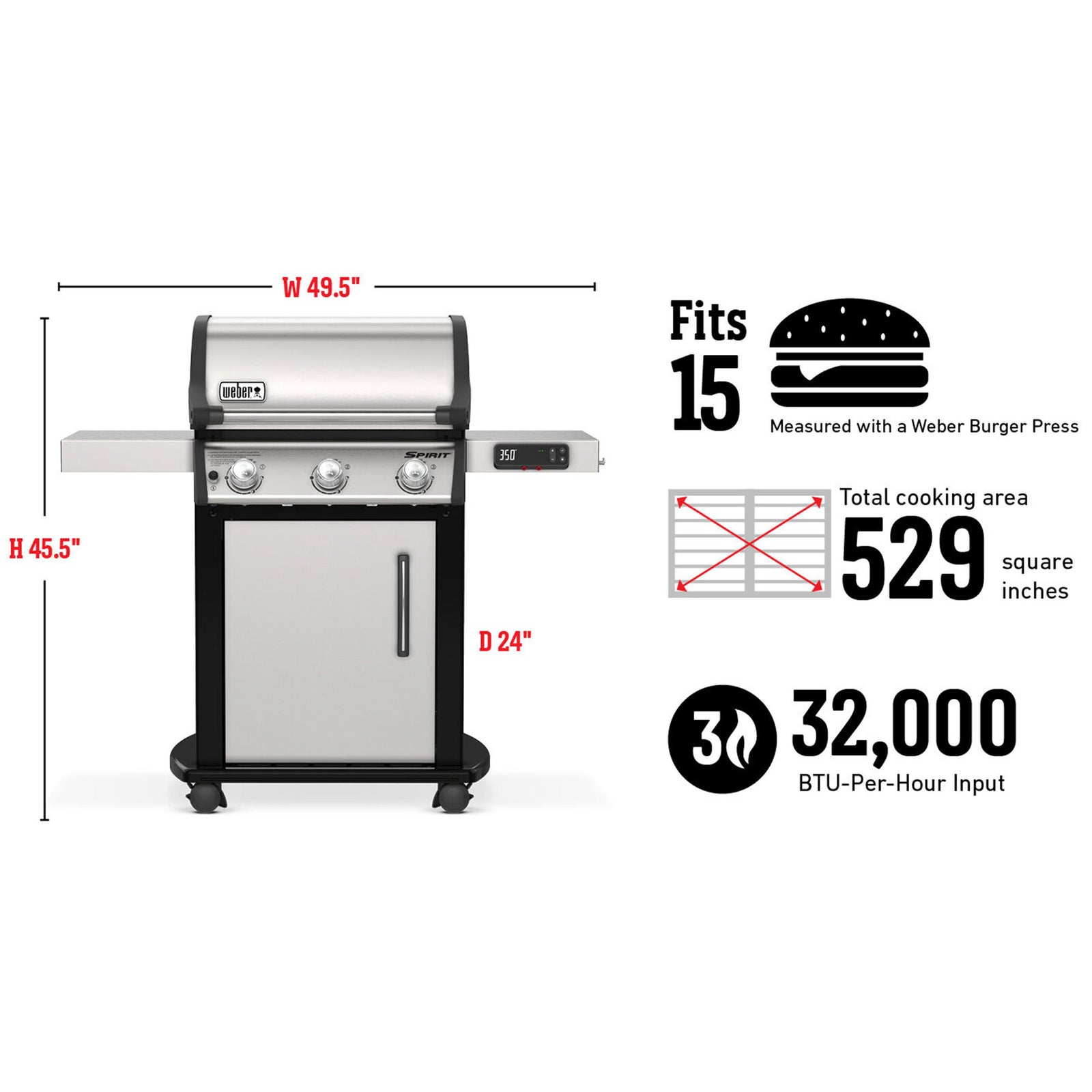 Weber Spirit SX-315 32,000 BTU Stainless Steel 3 Burner Natural Gas Smart Grill - VMInnovations