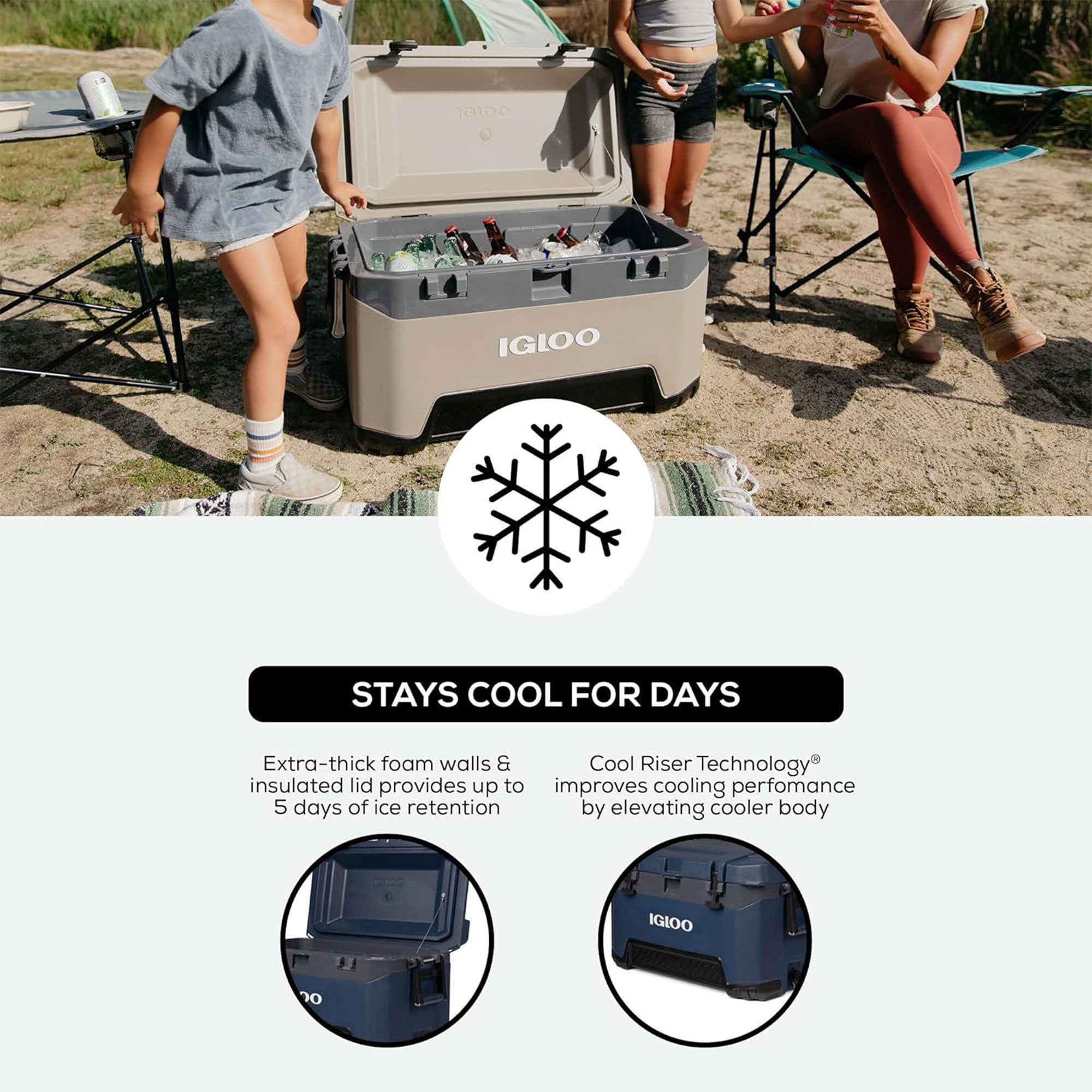 Igloo BMX 72 Quart Ice Chest Cooler with Cool Riser Technology, Rugged Blue - VMInnovations