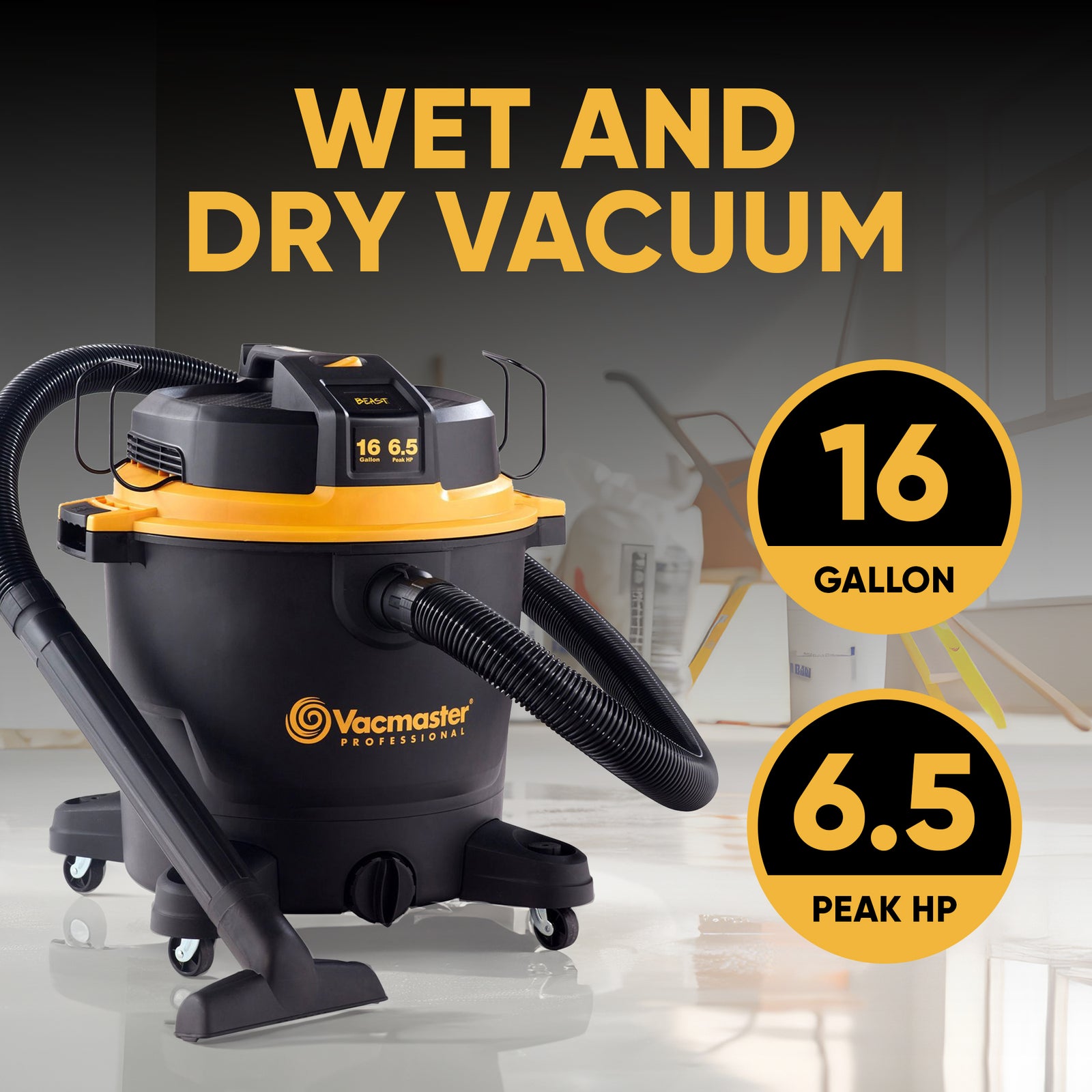 Vacmaster 16 Gallon 6.5 HP 150 CFM Plastic Wet Dry Vacuum and Blower, Black - VMInnovations