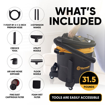 Vacmaster 16 Gallon 6.5 HP 150 CFM Plastic Wet Dry Vacuum and Blower, Black - VMInnovations