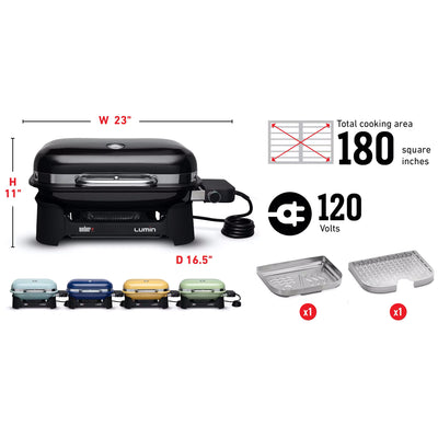 Weber Lumin Compact Portable Electric Steamer Smoker Grill, Black (Open Box) - VMInnovations
