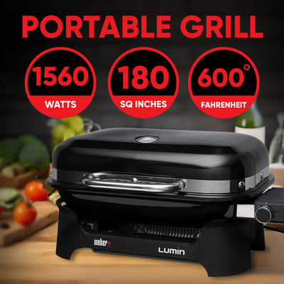 Weber Lumin Compact Portable Electric Steamer Smoker Grill, Black (Open Box) - VMInnovations